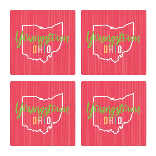 Ceramic Square Coaster 4-Set-Bright Boho Pink Youngstown Ohio