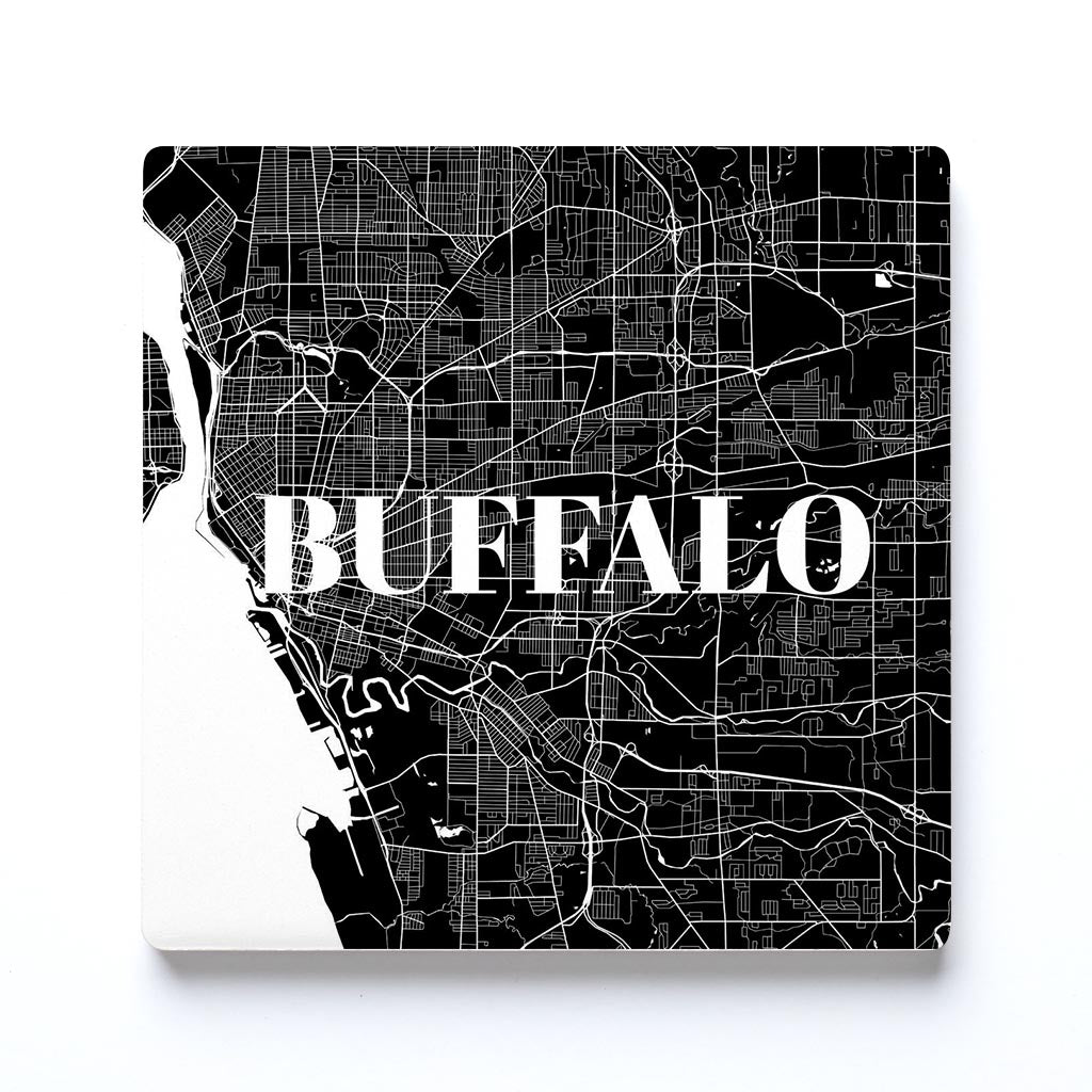 Ceramic Square Coaster-Minimalistic B&W Map Buffalo New York -0