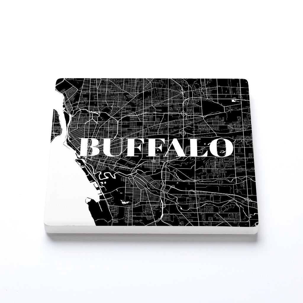 Ceramic Square Coaster-Minimalistic B&W Map Buffalo New York -1