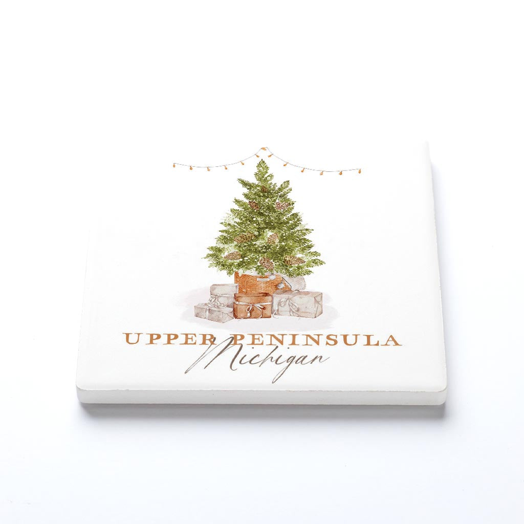 Ceramic Square Coaster-Cottage Tree Upper Peninsula Michigan -1