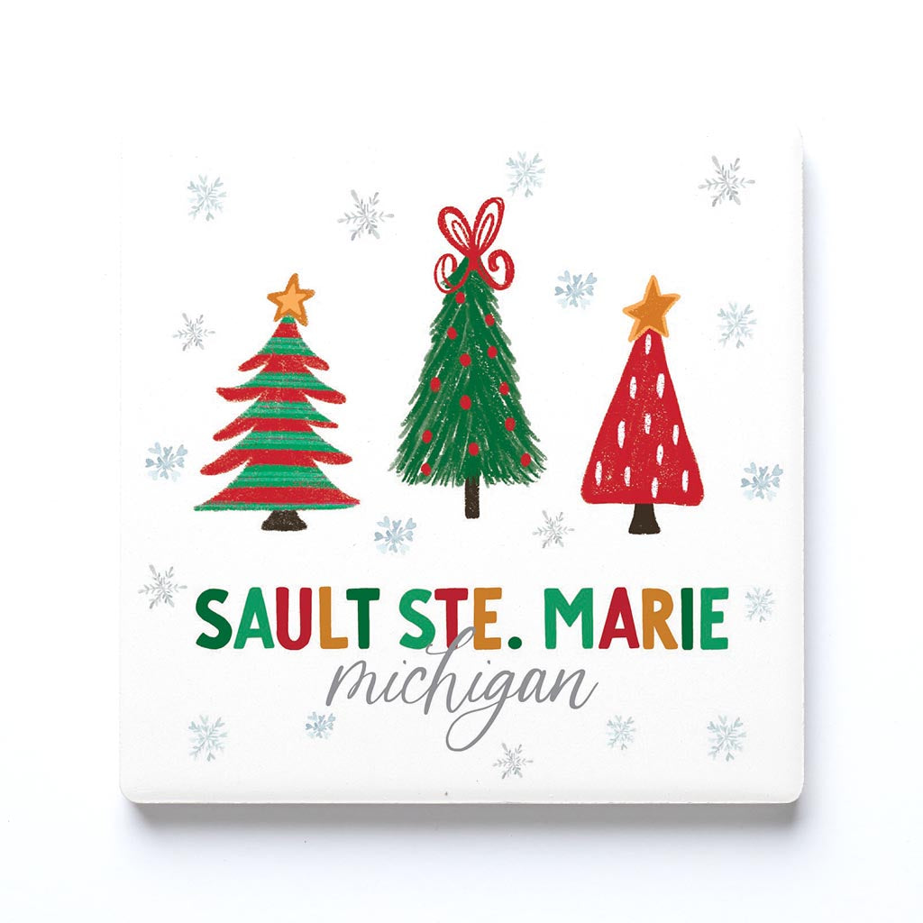 Ceramic Square Coaster-Cottage Tree Sault Ste. Marie Michigan -0