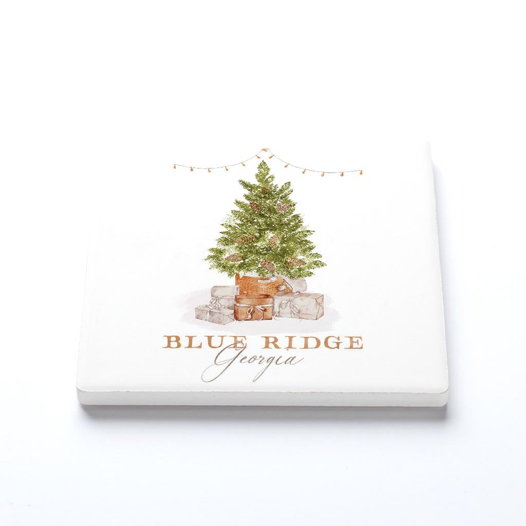 Ceramic Square Coaster-Cottage Tree Blue Ridge Georgia -1