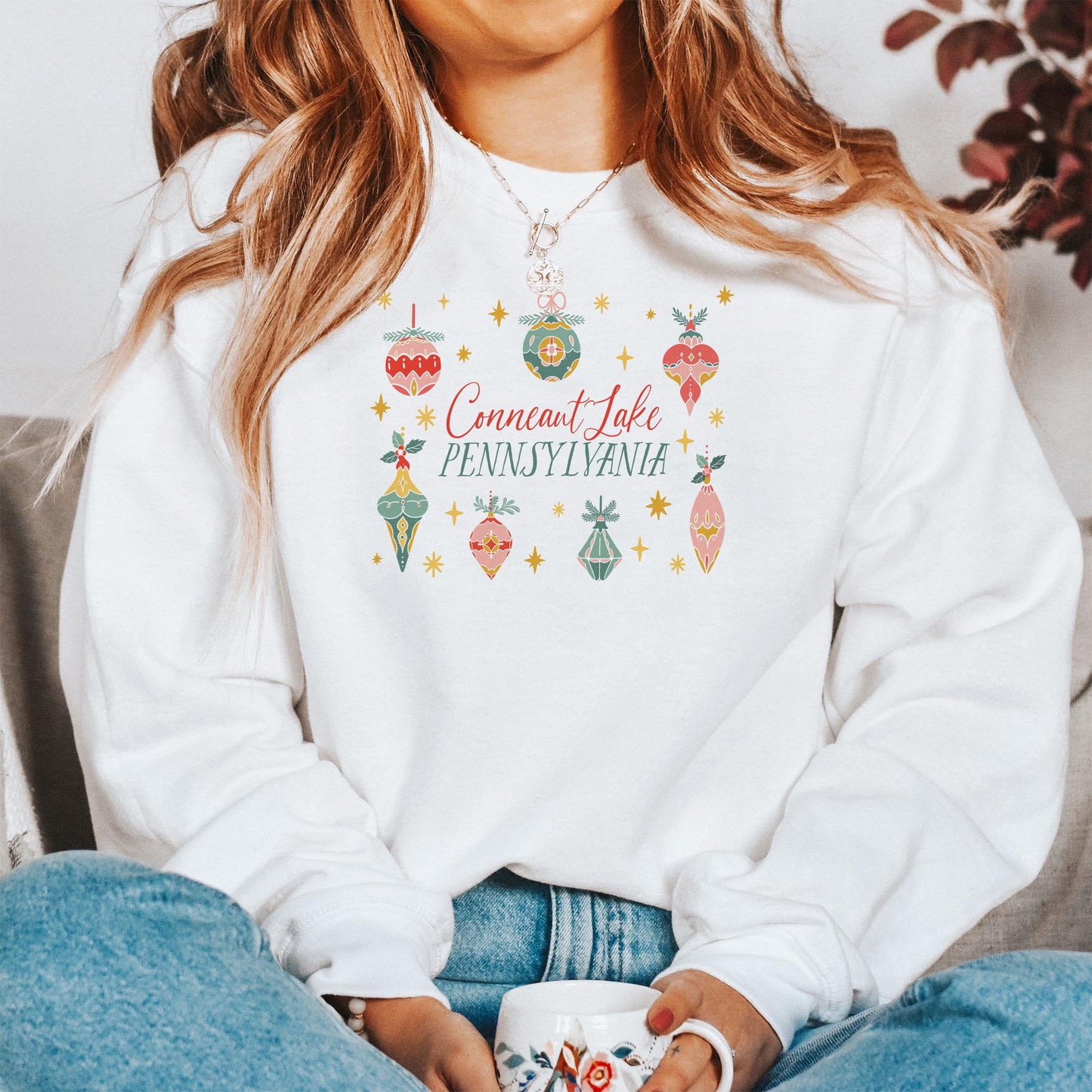 Gildan Sweatshirt White-Ornament Gems Conneaut Lake Pennsylvania -3