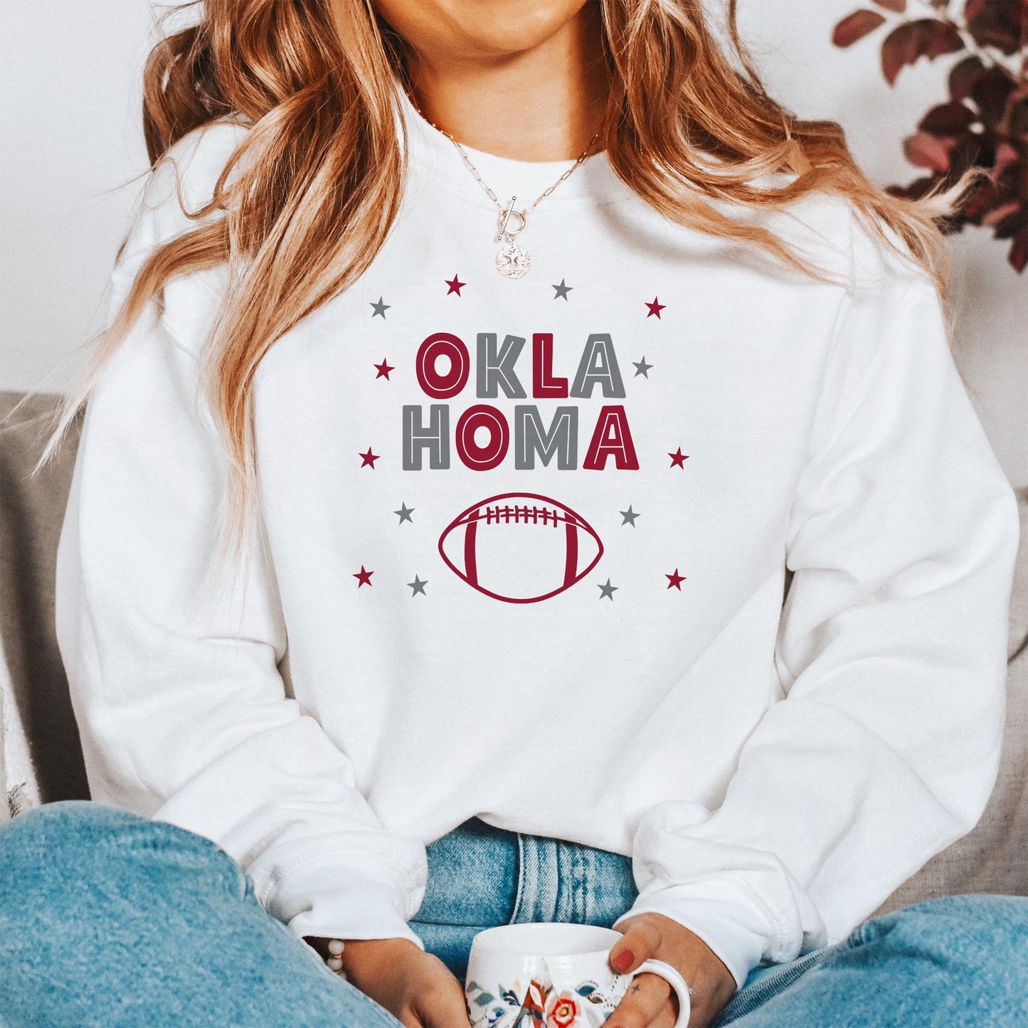 Gildan Sweatshirt White-Game Day Stars Oklahoma Football Maroon & Grey