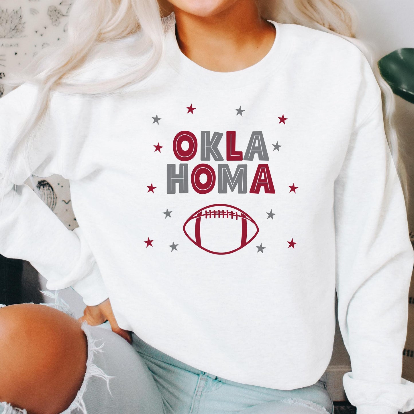 Gildan Sweatshirt White-Game Day Stars Oklahoma Football Maroon & Grey