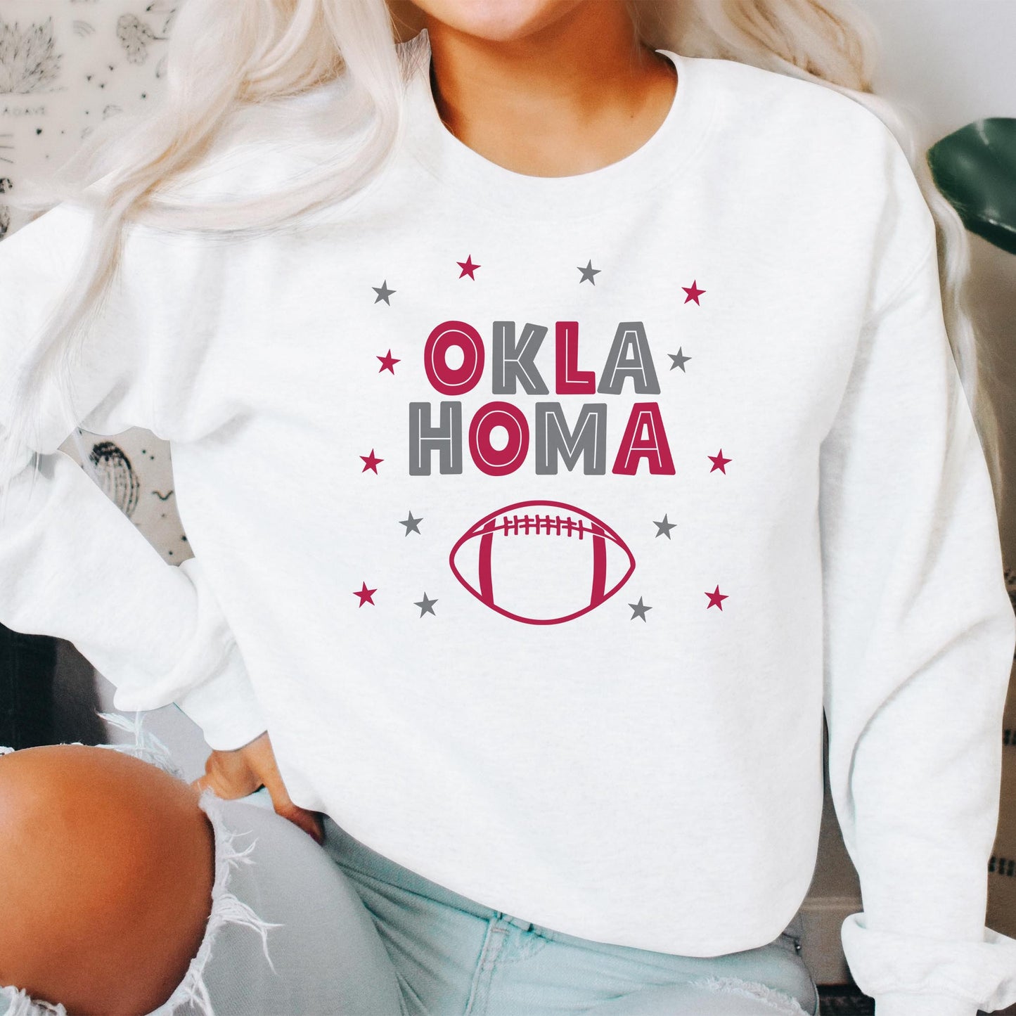 Gildan Sweatshirt White-Game Day Stars Oklahoma Football Maroon & Grey