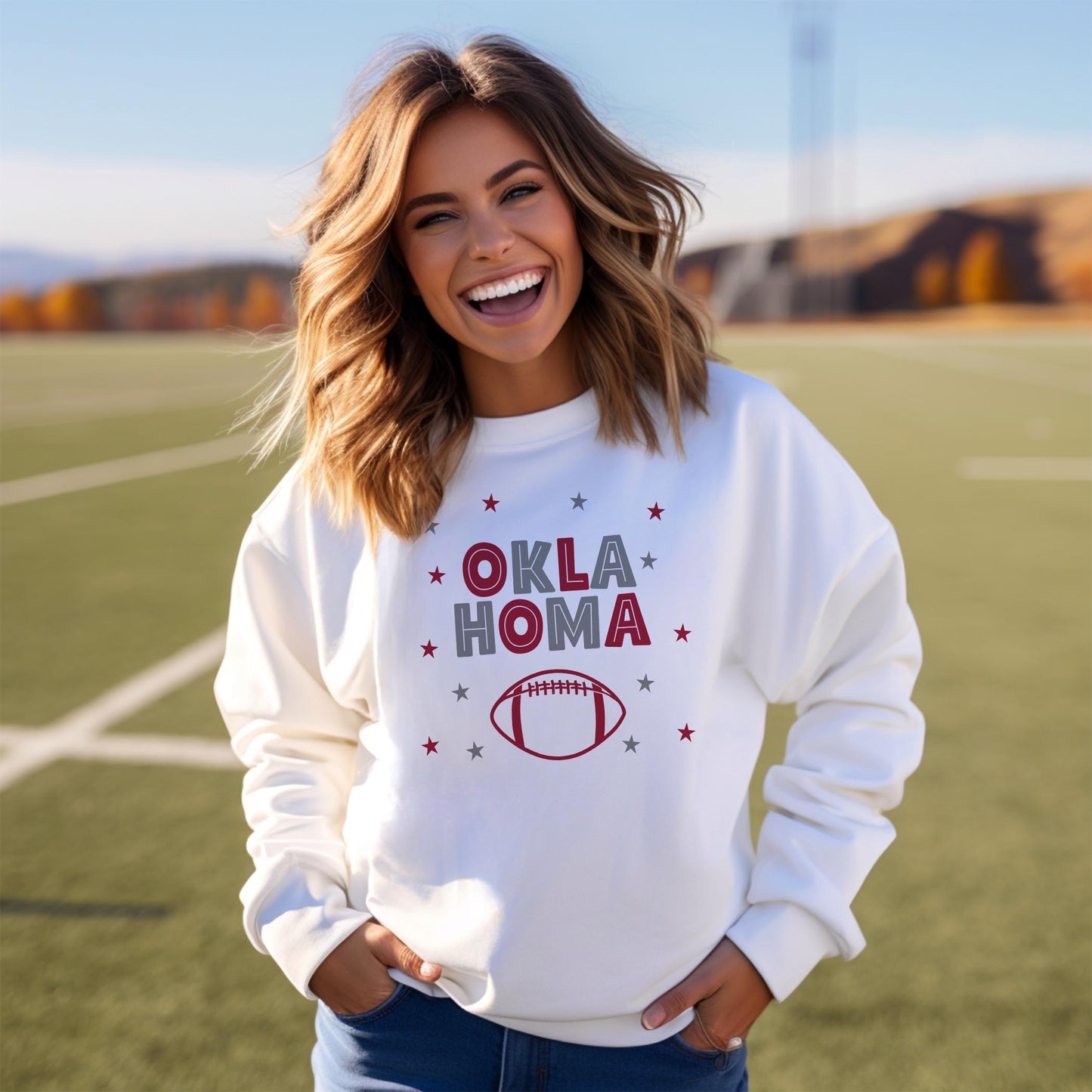 Gildan Sweatshirt White-Game Day Stars Oklahoma Football Maroon & Grey