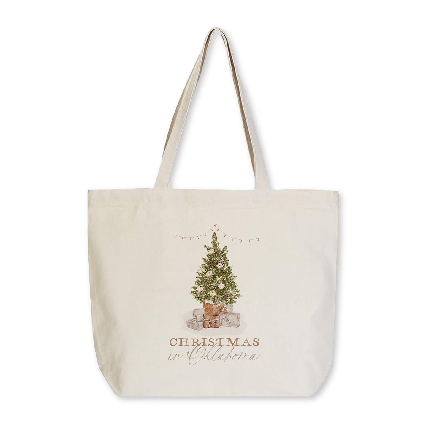 Tote Bag Natural Canvas-Cottage Tree Christmas In Oklahoma