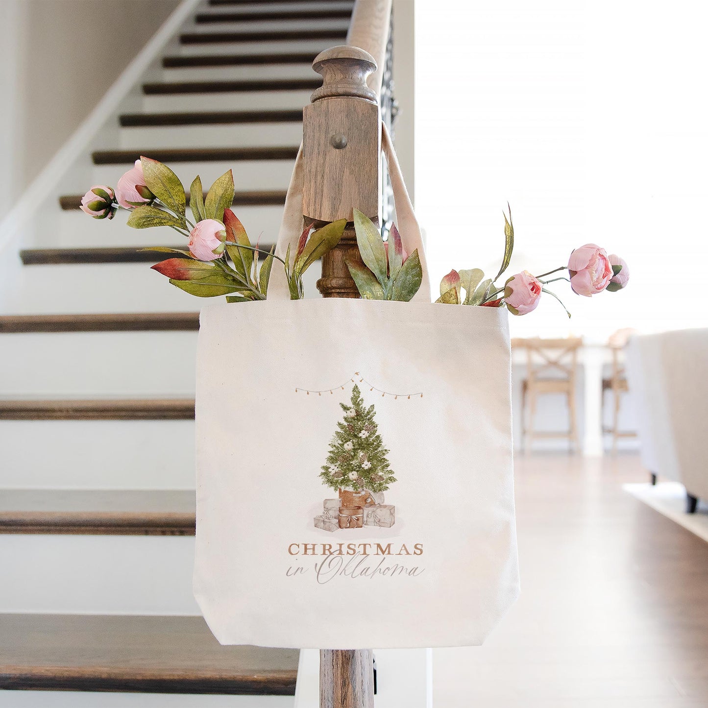 Tote Bag Natural Canvas-Cottage Tree Christmas In Oklahoma