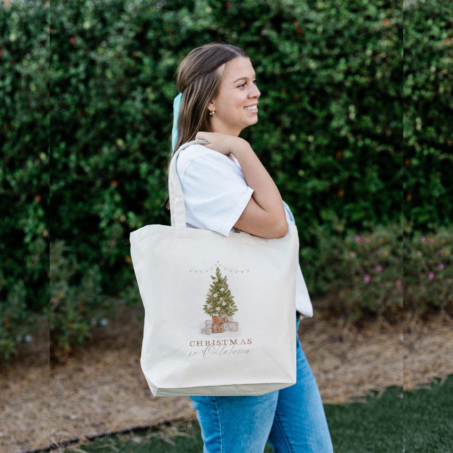 Tote Bag Natural Canvas-Cottage Tree Christmas In Oklahoma