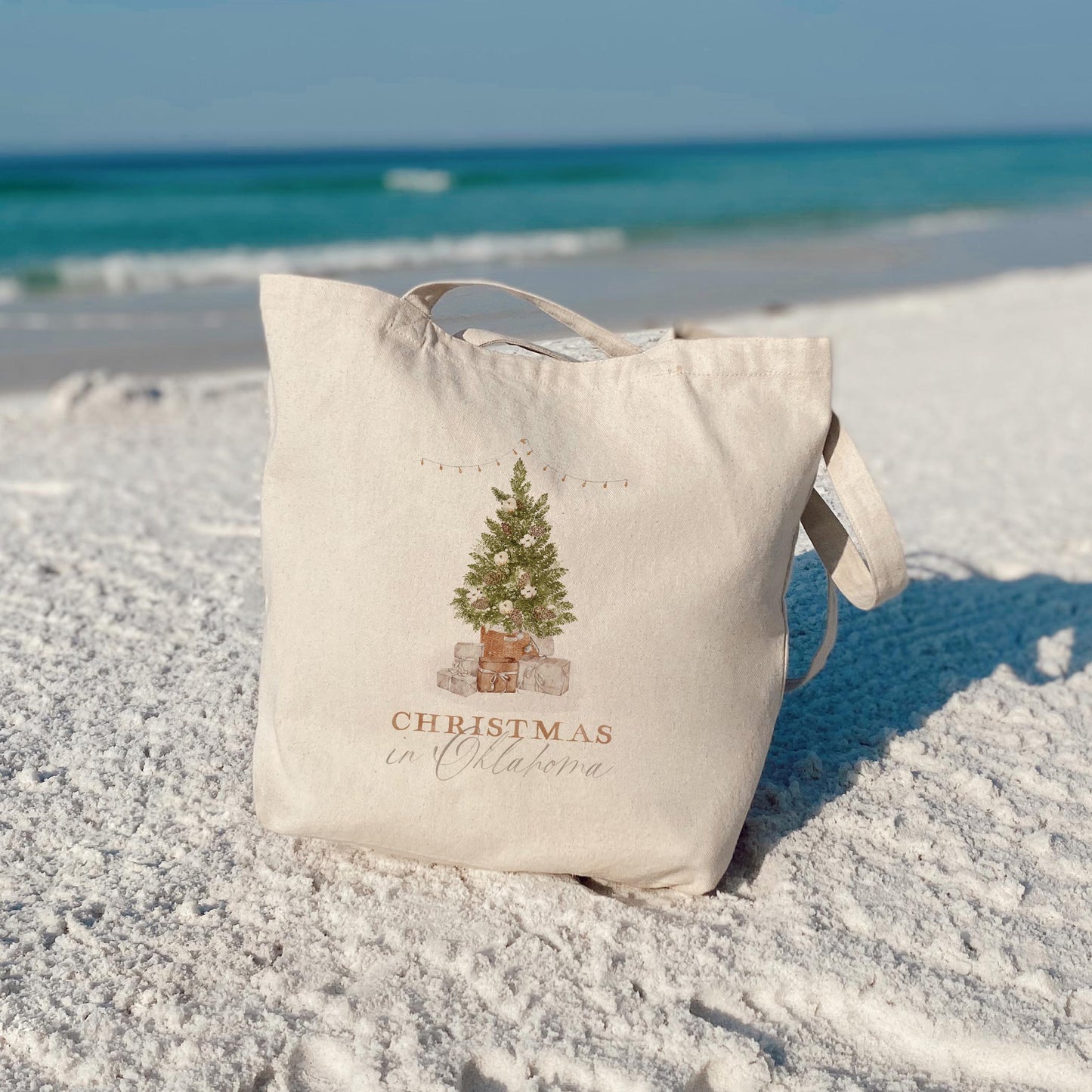 Tote Bag Natural Canvas-Cottage Tree Christmas In Oklahoma