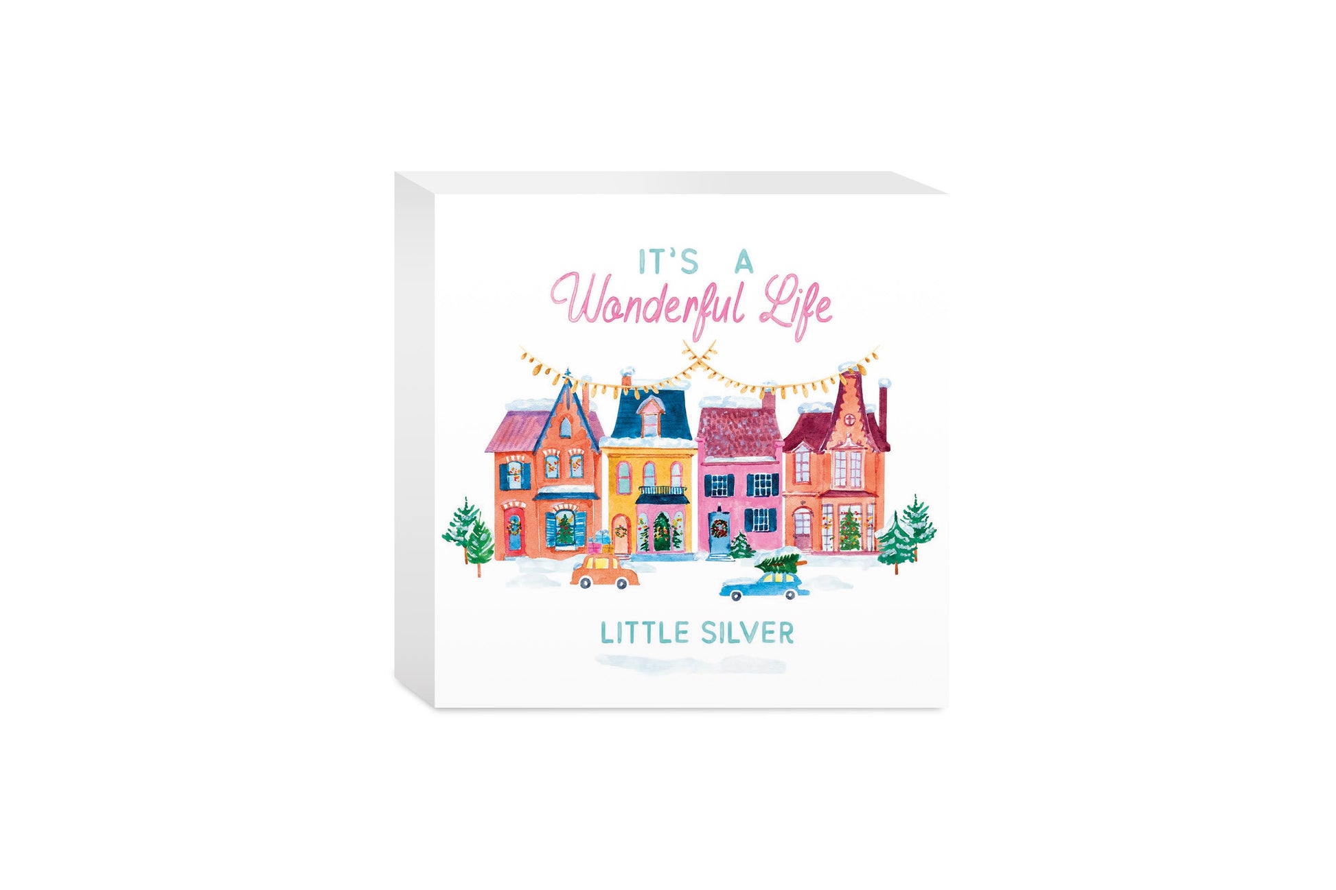 5x5 Wood Block-It's A Wonderful Life Little Silver New Jersey -0