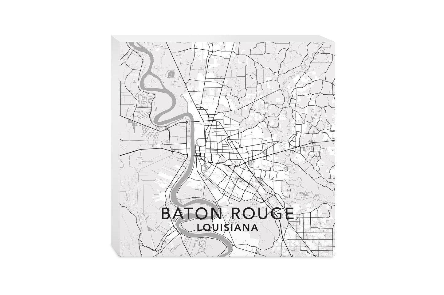 10x10 Wood Block-Minimalistic Baton Rouge White Map -0