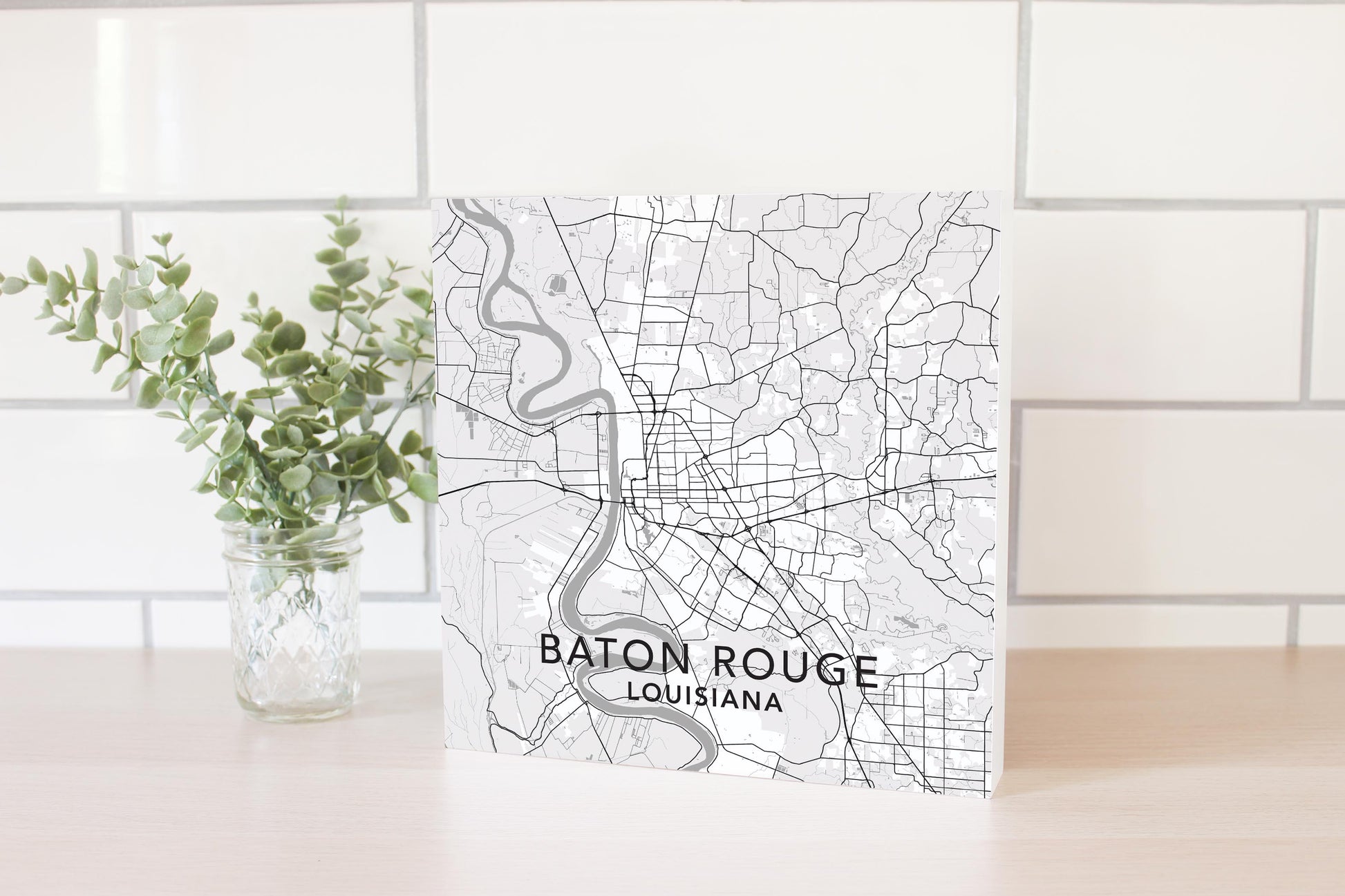 10x10 Wood Block-Minimalistic Baton Rouge White Map -2