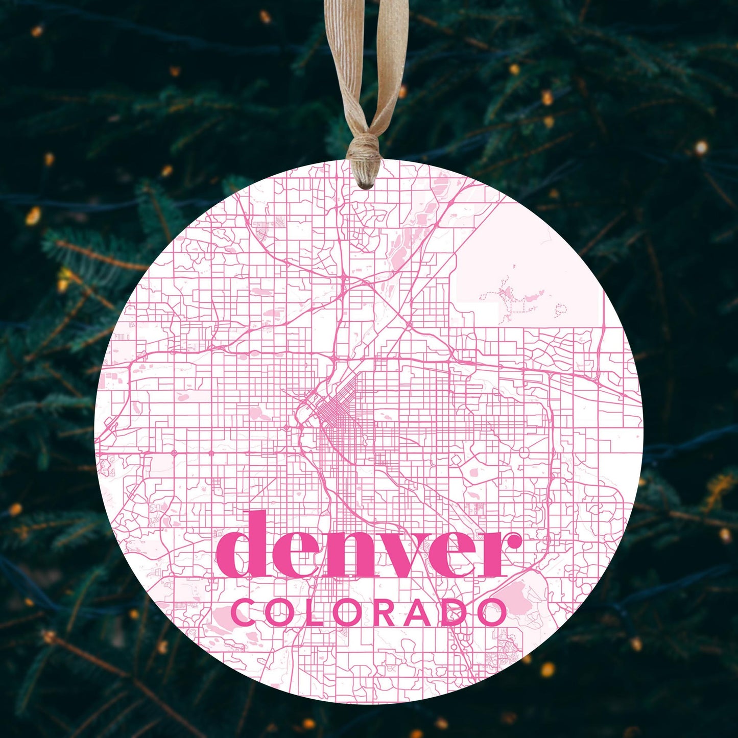 Bright Modern Pink Map Colorado Denver | Wood Ornament | Eaches | Min 1