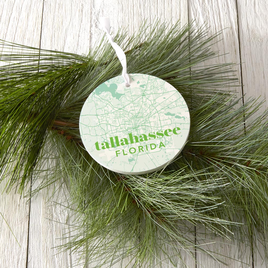 Bright Modern Green Map Florida Tallahassee| Wood Ornament | Eaches | Min 6