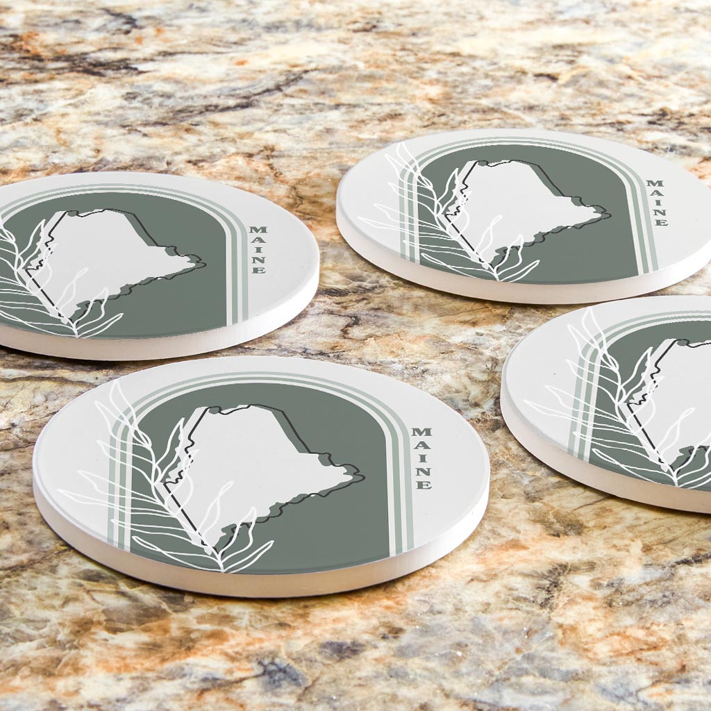 Vintage Groove State With Leaf Maine | Absorbent Coasters | Set of 4 | Min 2