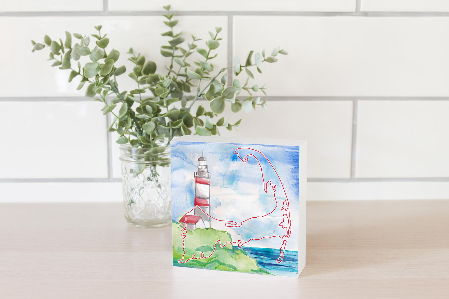 Watercolor Lighthouse | Wood Block | Eaches | Min 4