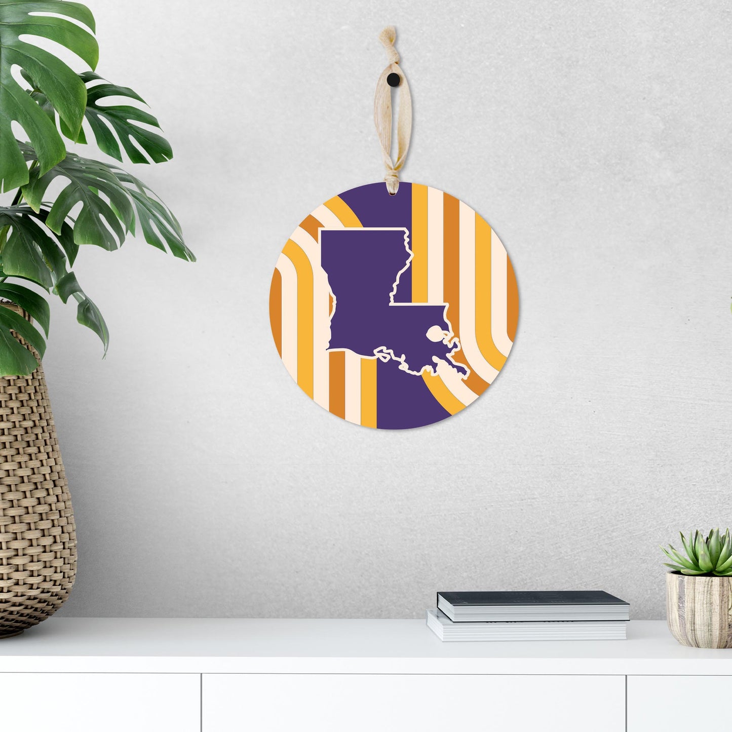 Purple Gold Louisiana Retro State Shape | Wood Ornament | Eaches | Min 1