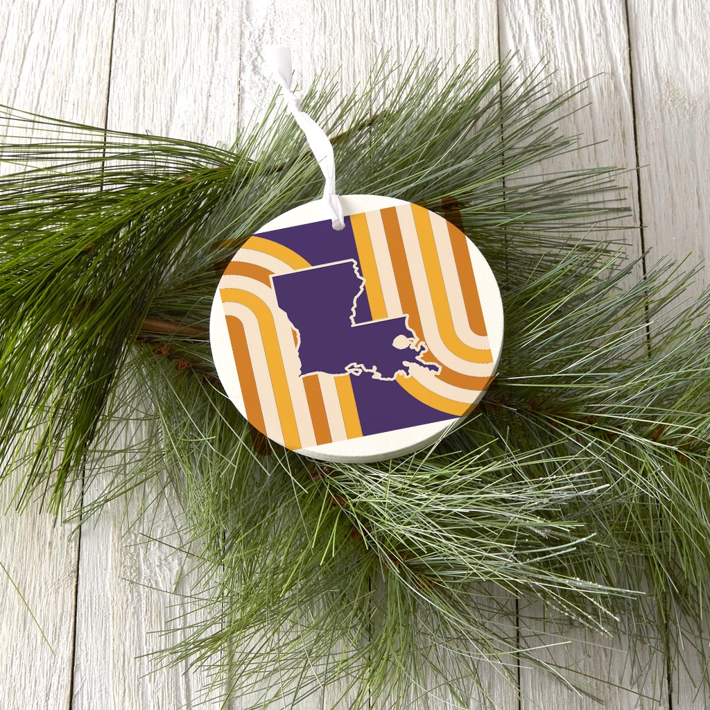 Purple Gold Louisiana Retro State Shape | Wood Ornament | Eaches | Min 6