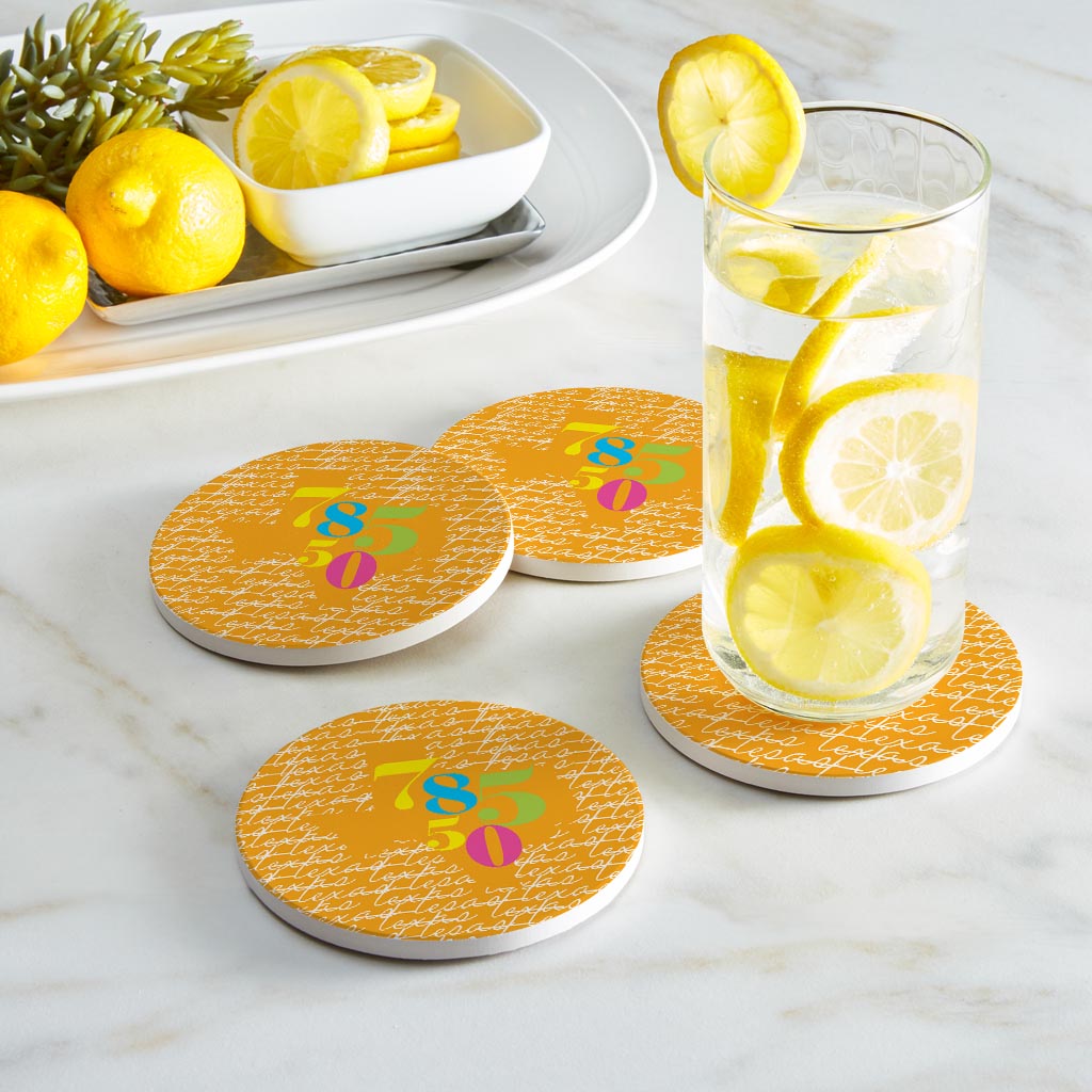 Bright Modern State Script Orange Texas Harlingen | Absorbent Coasters | Set of 4 | Min 2