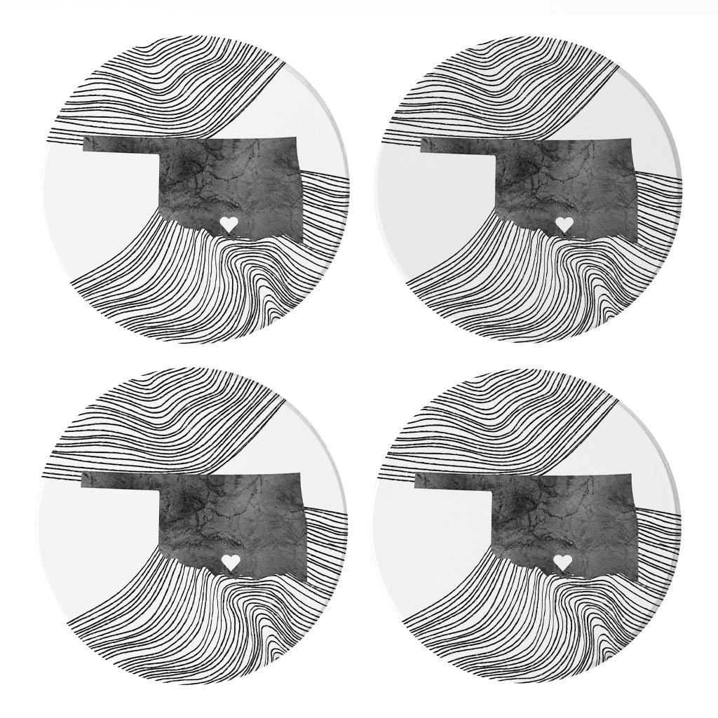 Minimalistic B&W Ardmore Ok Heart Fluid State | Absorbent Coasters | Set of 4 | Min 2