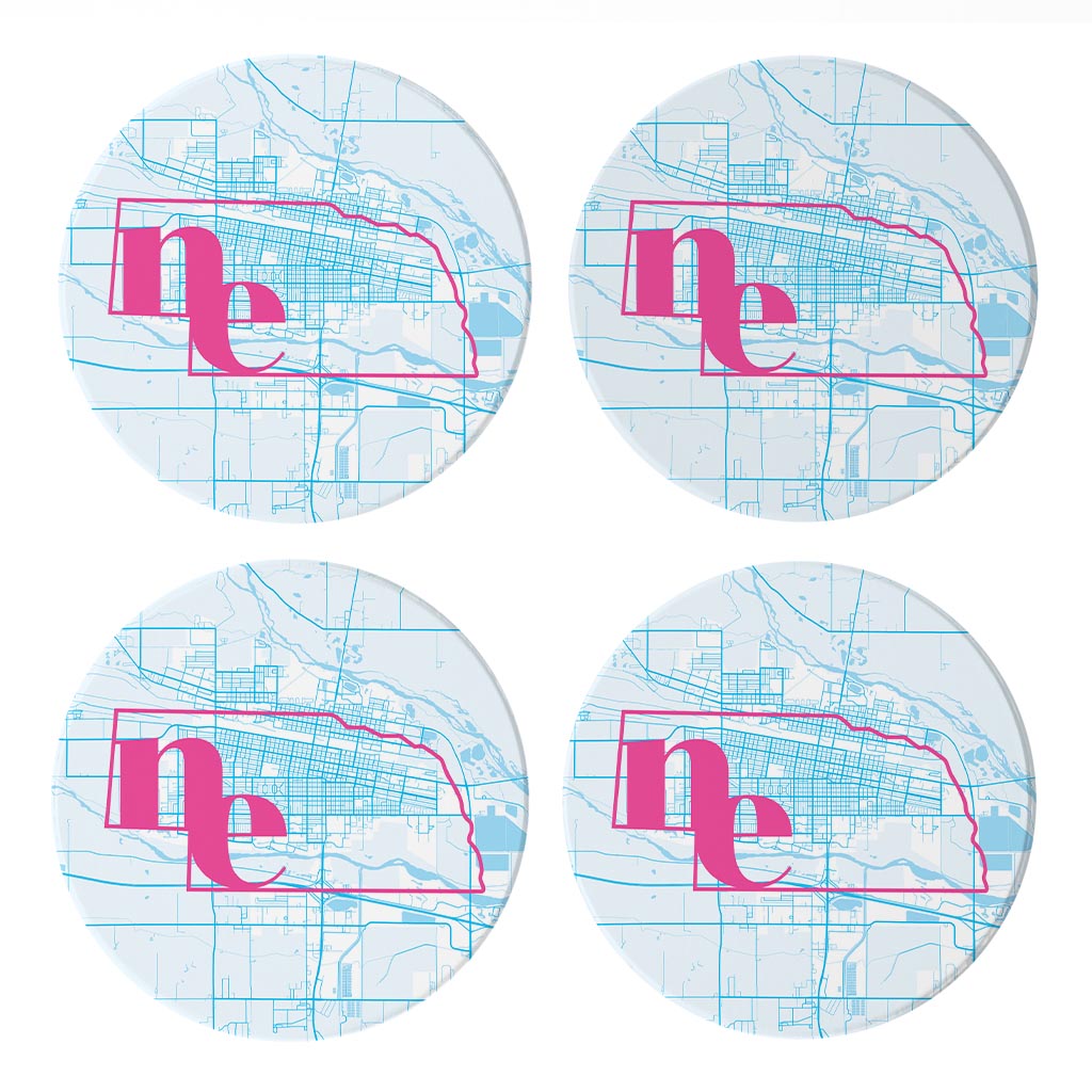 Bright Modern Abbreviated State Map Blue Nebraska North Platte | Absorbent Coasters | Set of 4 | Min 2