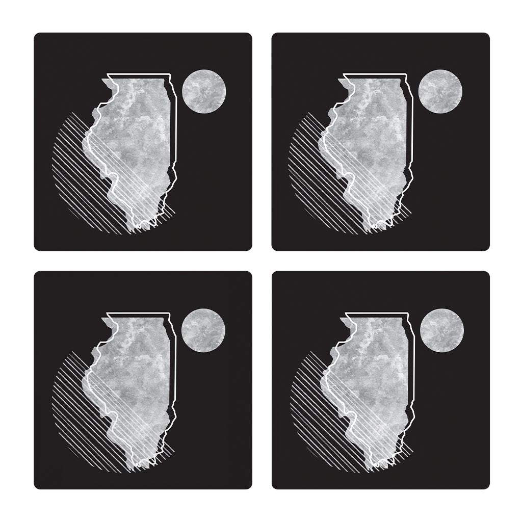 Black And White Geometric On Black Illinois | Absorbent Coasters | Set of 4 | Min 2