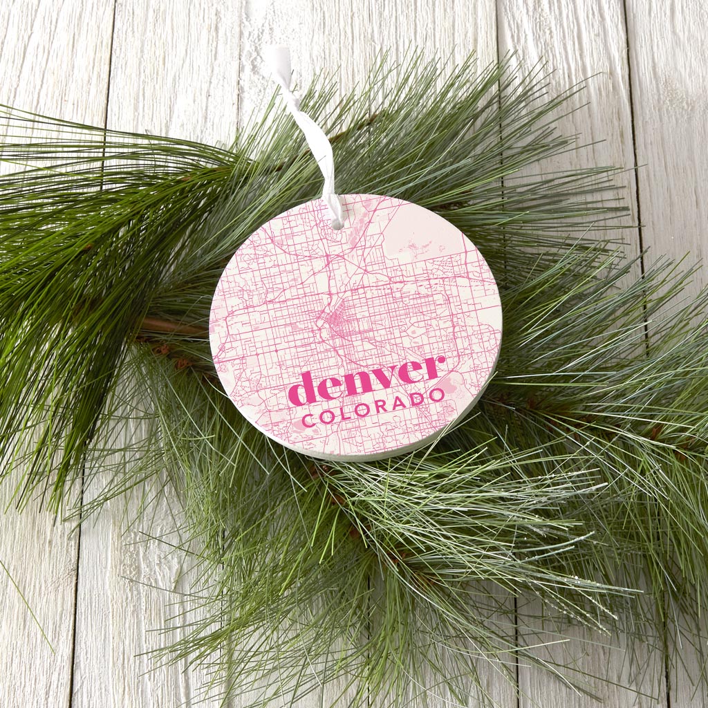 Bright Modern Pink Map Colorado Denver | Wood Ornament | Eaches | Min 6