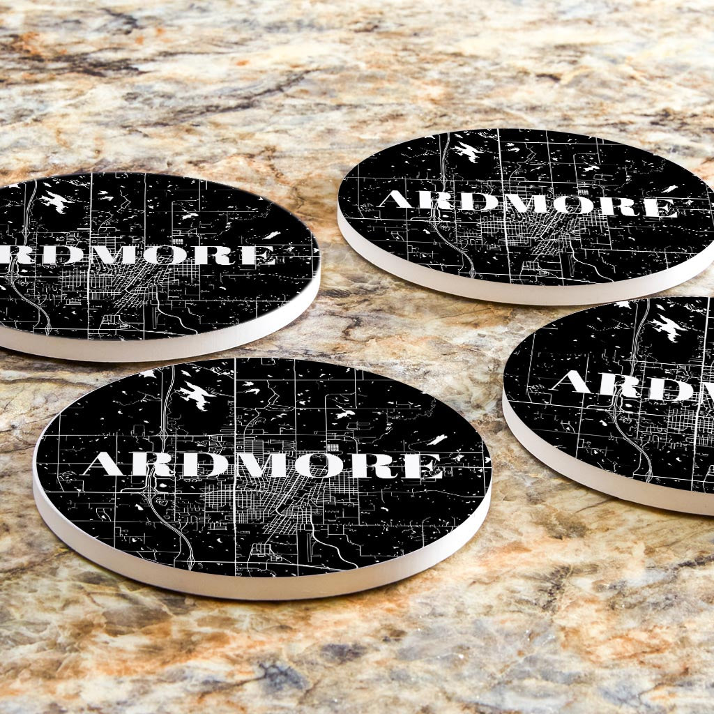 Minimalistic B&W Ardmore Ok Map | Absorbent Coasters | Set of 4 | Min 2