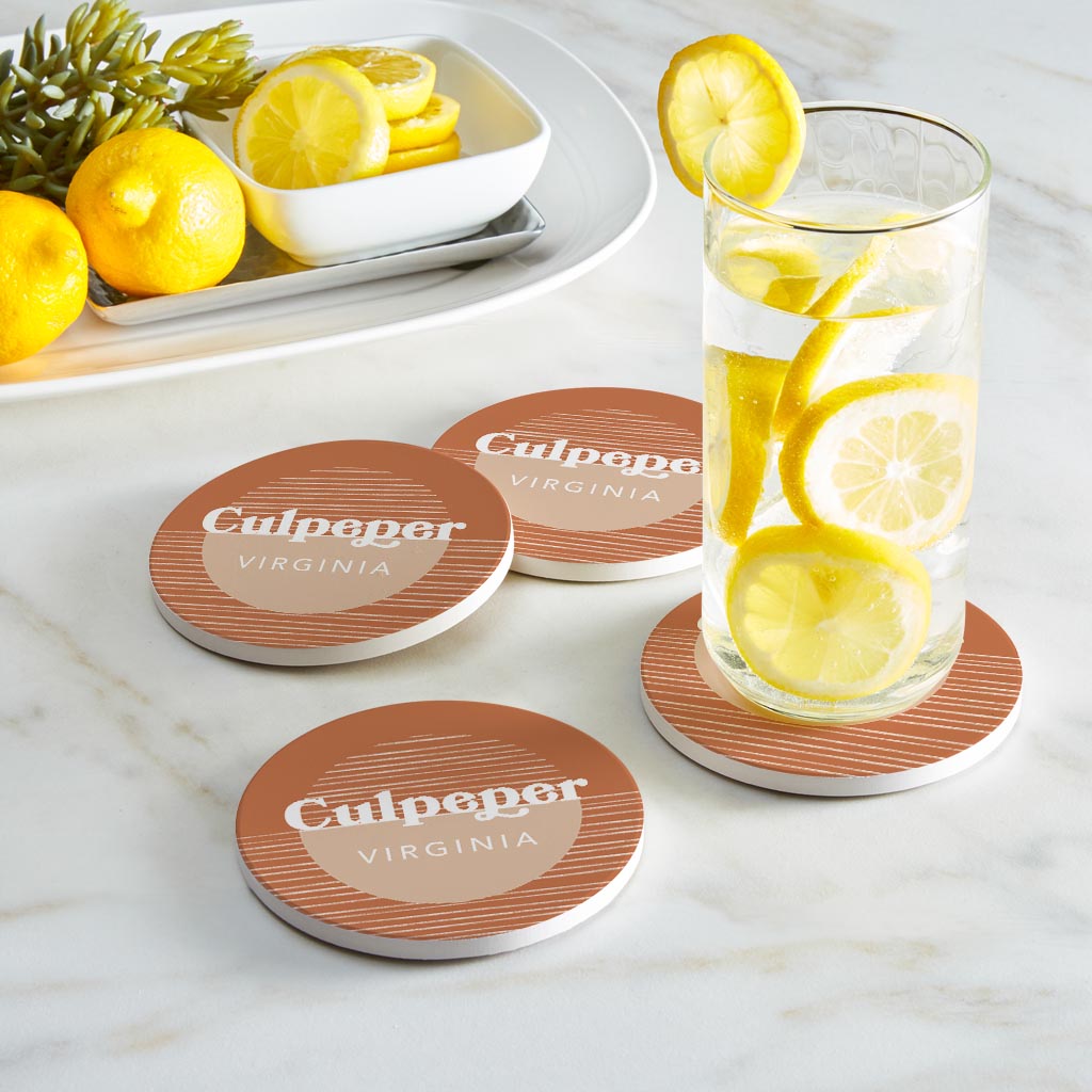 Vintage Groove Half Circle Lines Virginia Culpeper | Absorbent Coasters | Set of 4 | Min 2