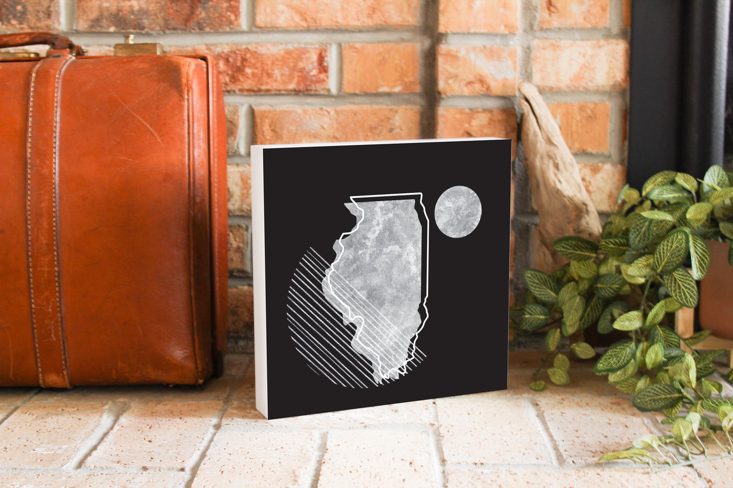 Black And White Geometric On Black Illinois | Wood Block | Eaches | Min 2