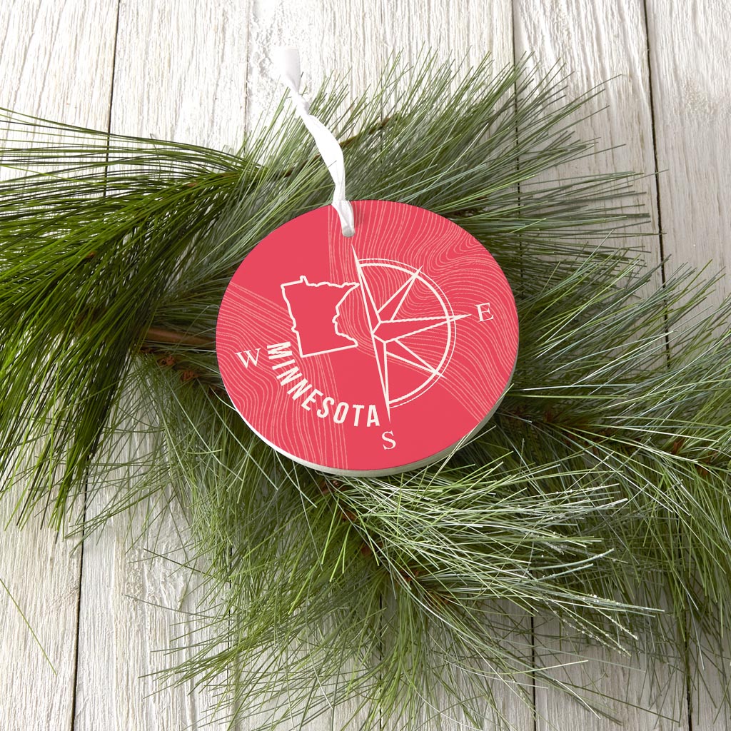 Boho Color Compass State On Pink Minnesota | Wood Ornament | Eaches | Min 6