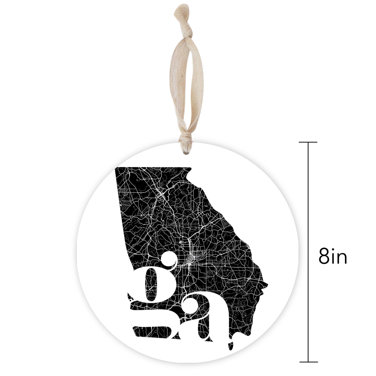 Black And White Abbreviated State Map White Georgia | Wood Ornament | Eaches | Min 1