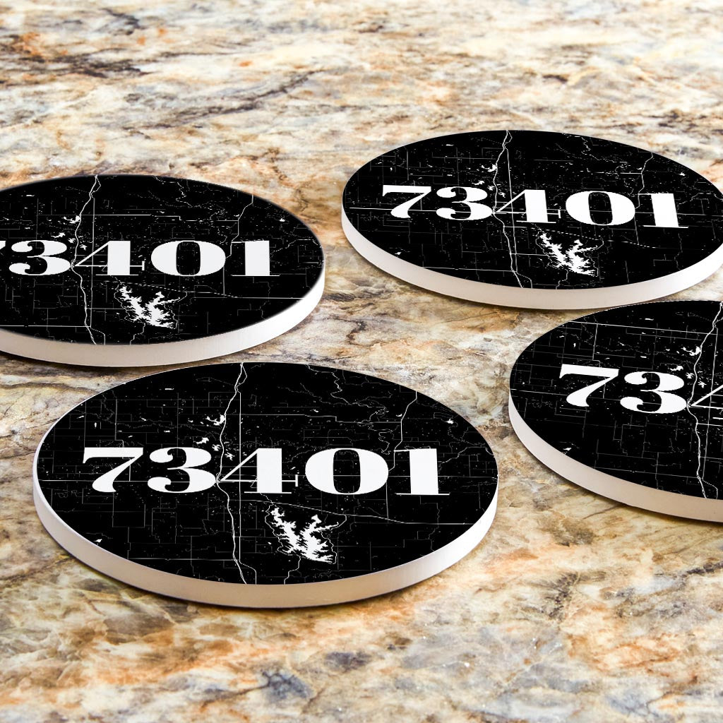 Minimalistic B&W Ardmore Ok 73401 Map | Absorbent Coasters | Set of 4 | Min 2