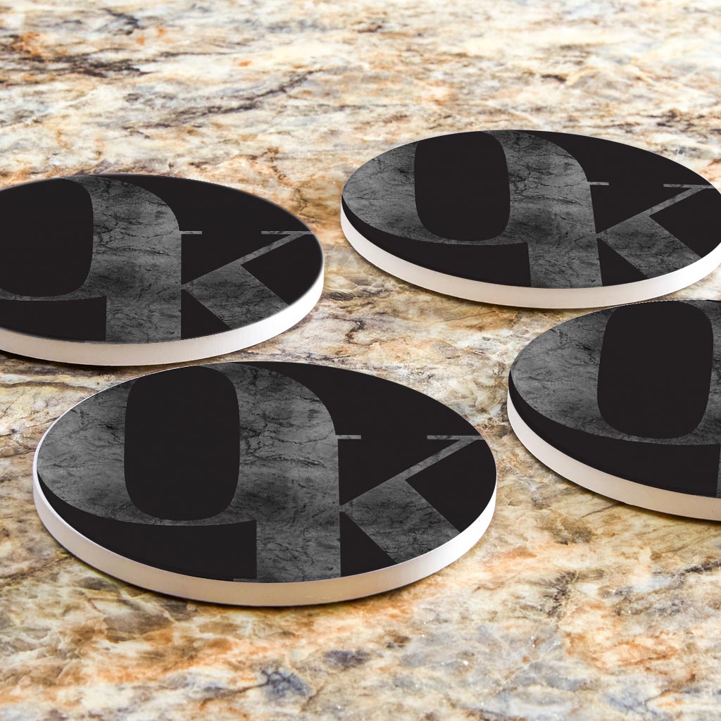 Minimalistic B&W Ardmore Ok Black Initials | Absorbent Coasters | Set of 4 | Min 2