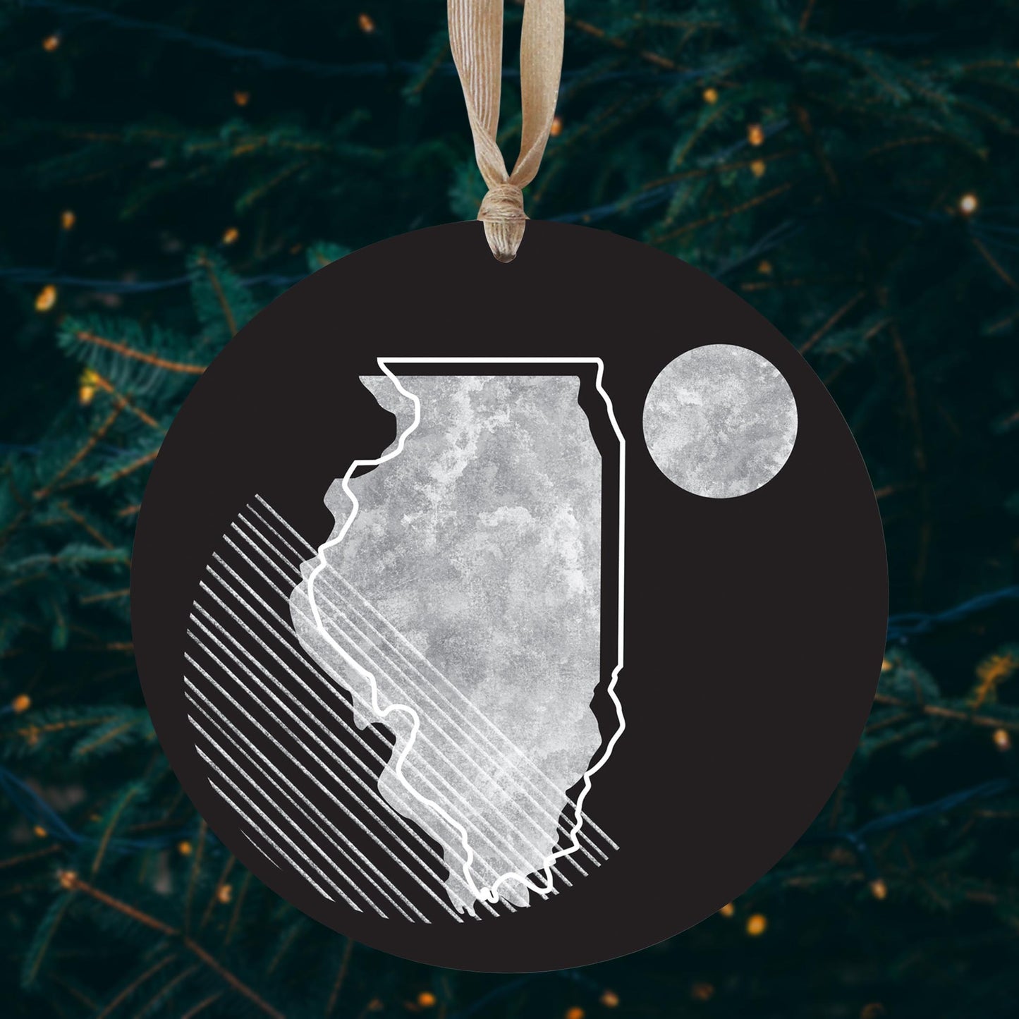 Black And White Geometric On Black Illinois | Wood Ornament | Eaches | Min 1