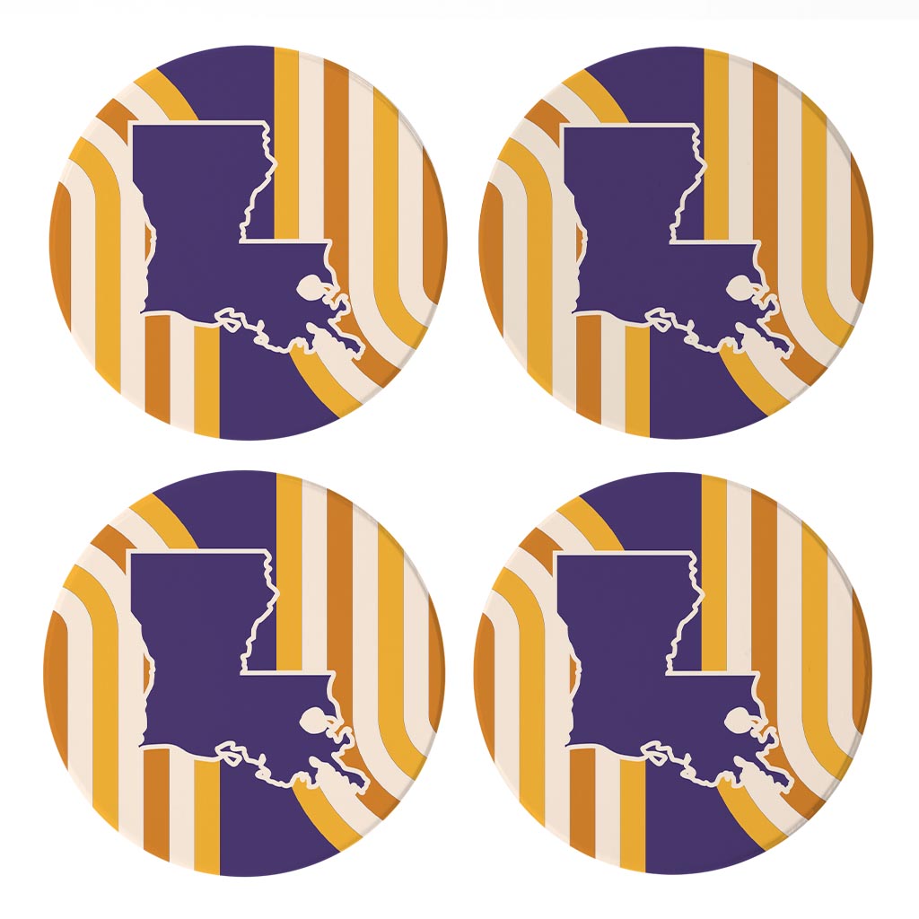 Purple Gold Louisiana Retro State Shape | Absorbent Coasters | Set of 4 | Min 2