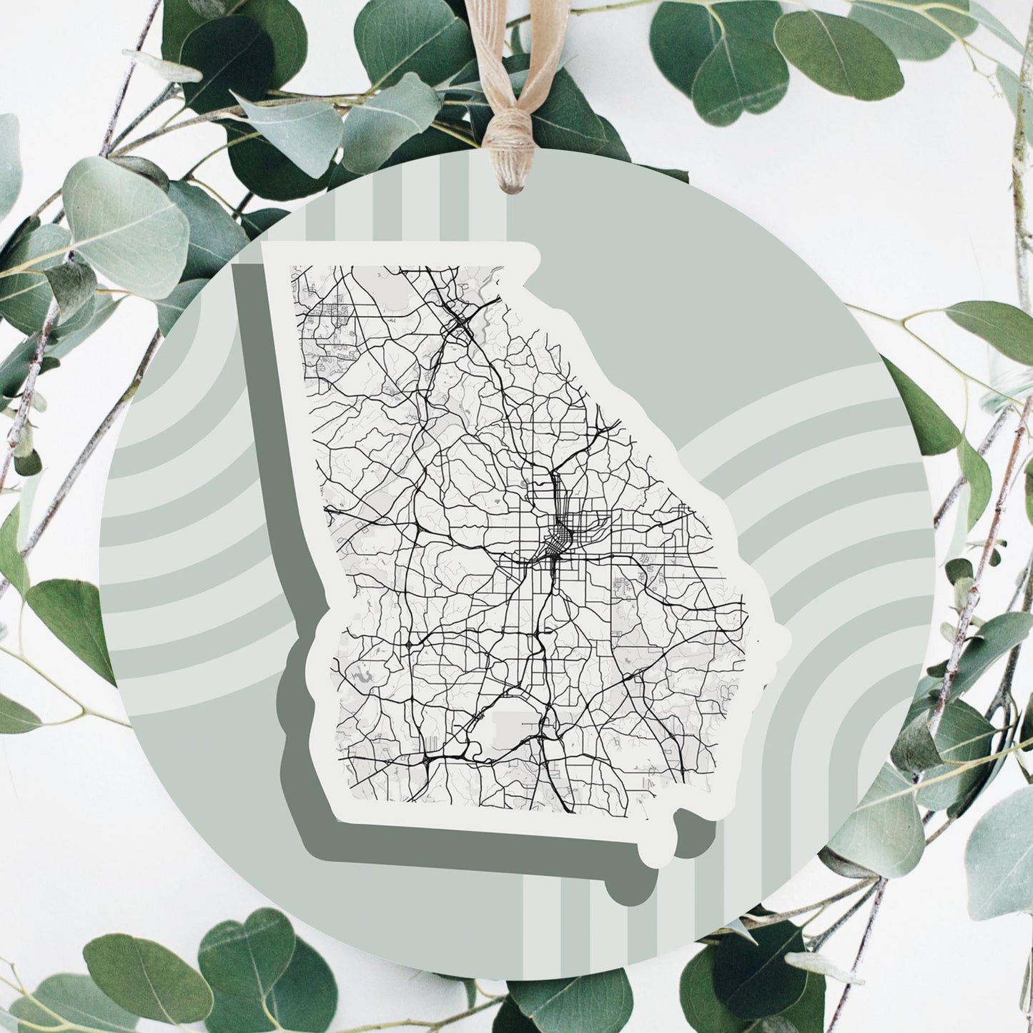 Vintage Groove Light Green Lines Map Georgia Atlanta | Wood Ornament | Eaches | Min 1