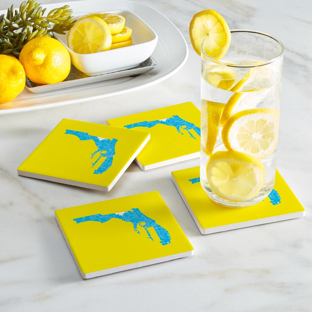 Bright Modern Abbreviated State Yellow Florida Tallahassee | Absorbent Coasters | Set of 4 | Min 2