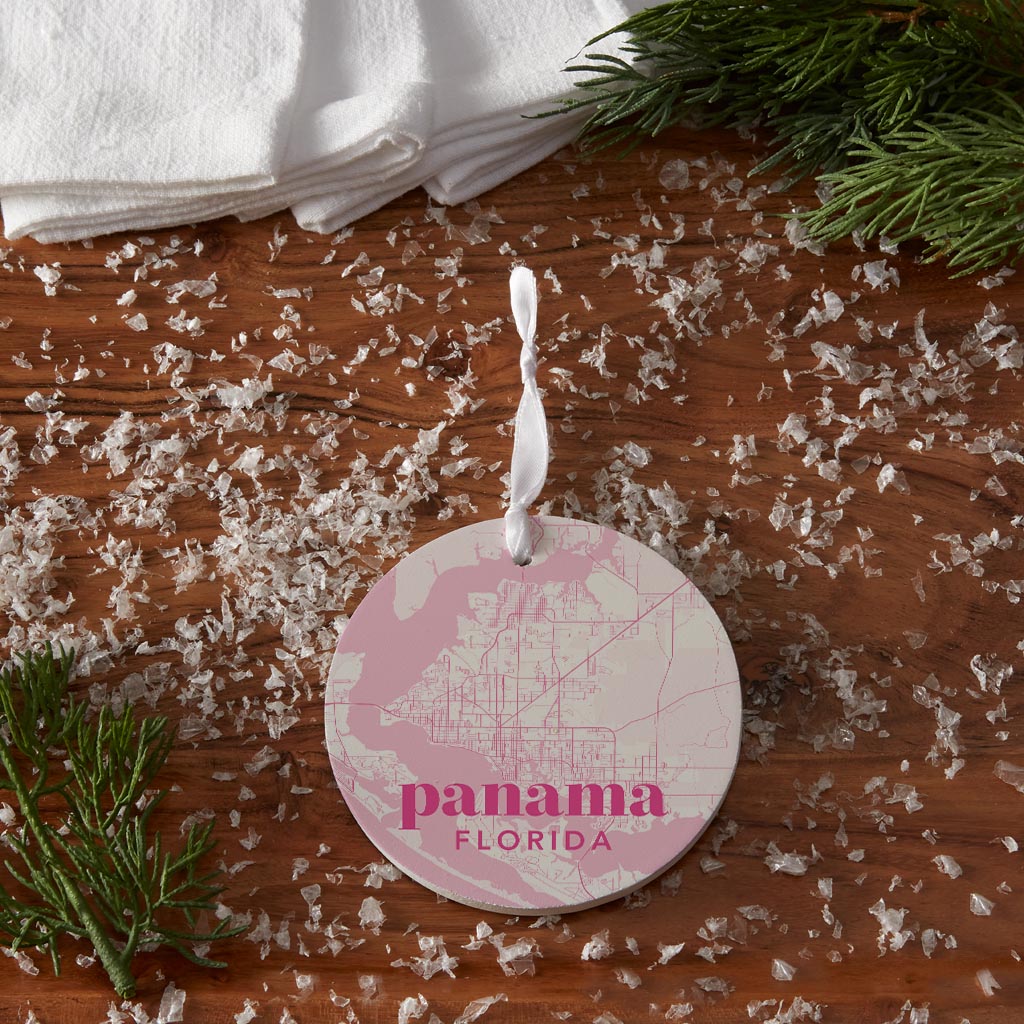 Bright Modern Pink Map Florida Panama| Wood Ornament | Eaches | Min 6