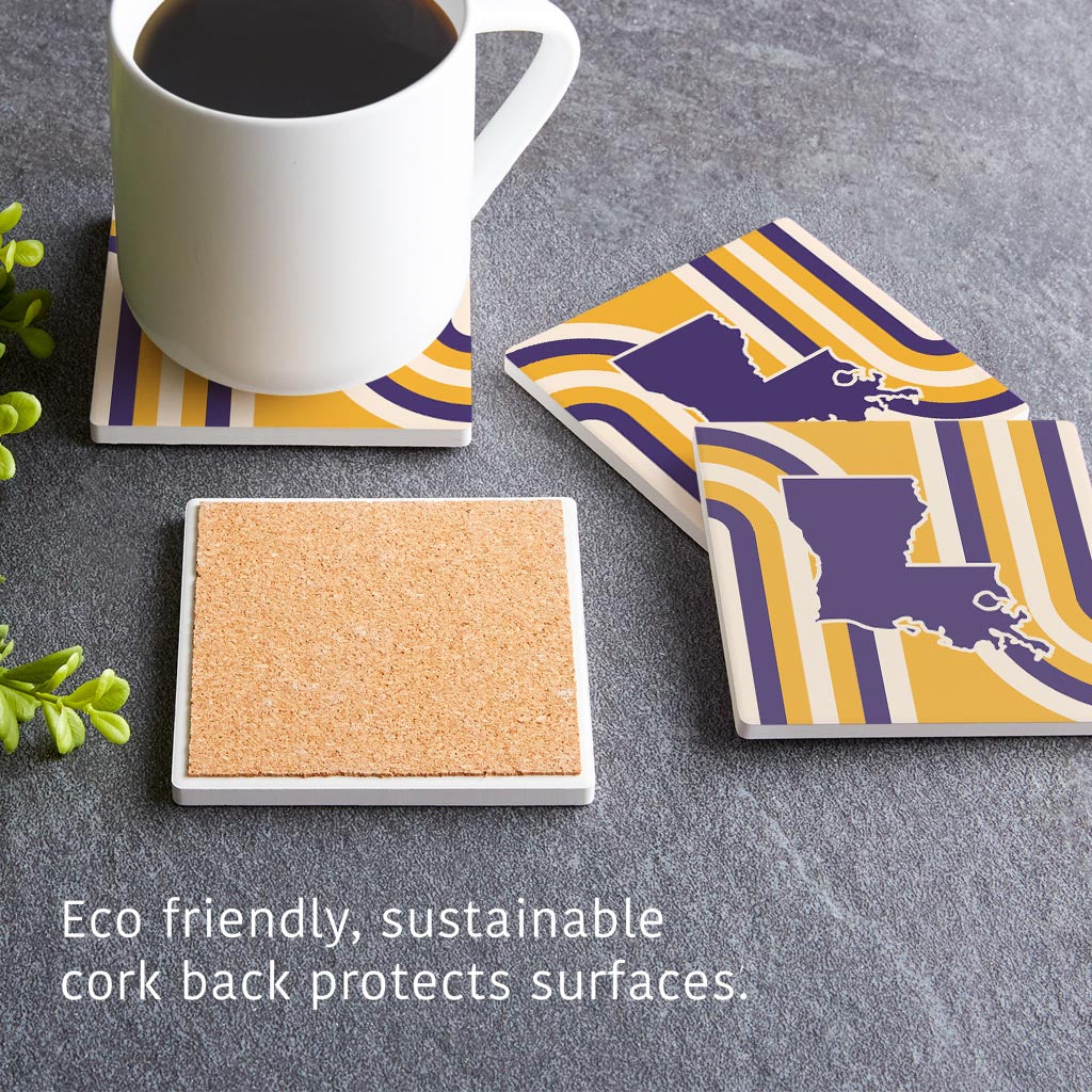 Purple Gold Louisiana Retro State Shape | Absorbent Coasters | Set of 4 | Min 2