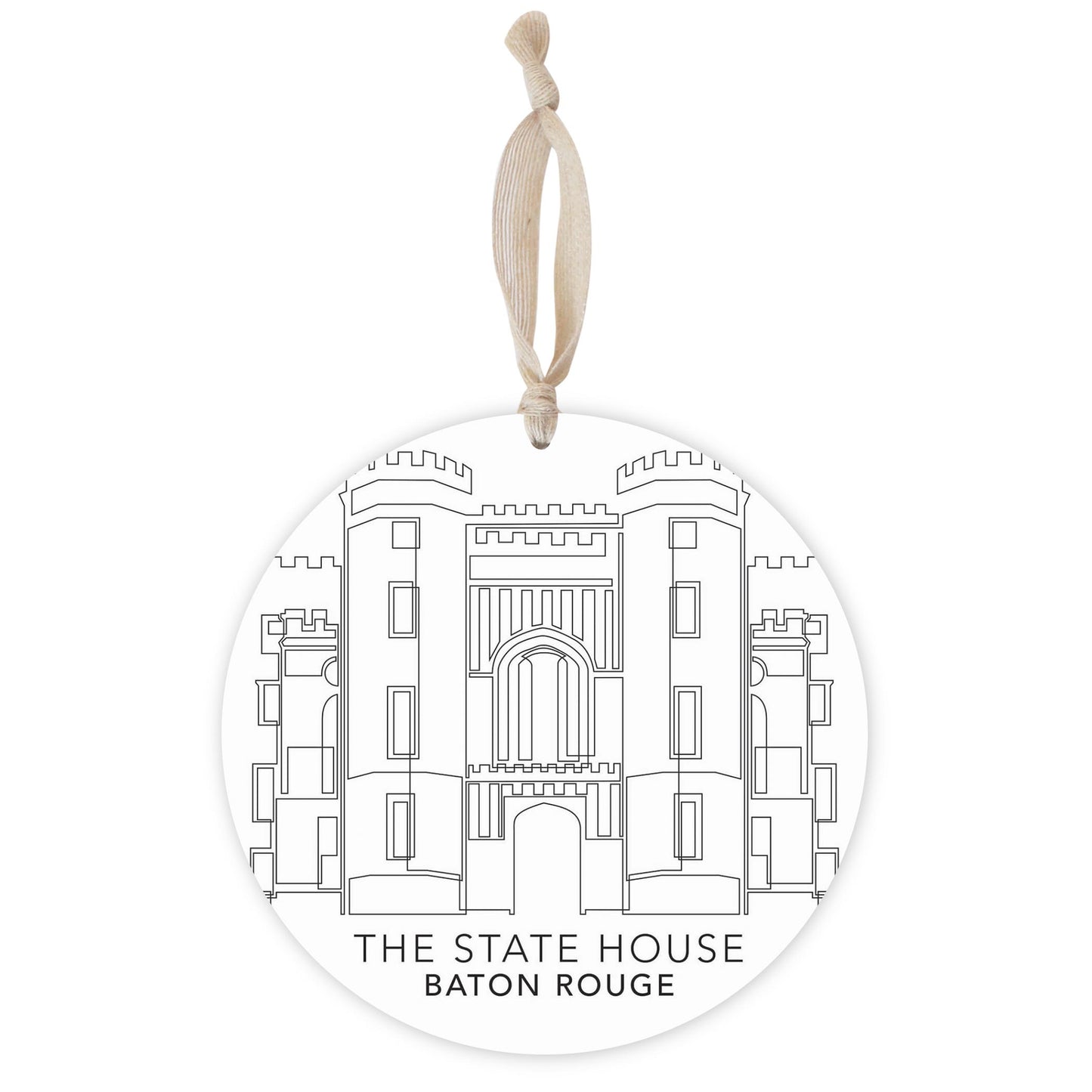 Minimalistic Baton Rouge State House | Wood Ornament | Eaches | Min 1