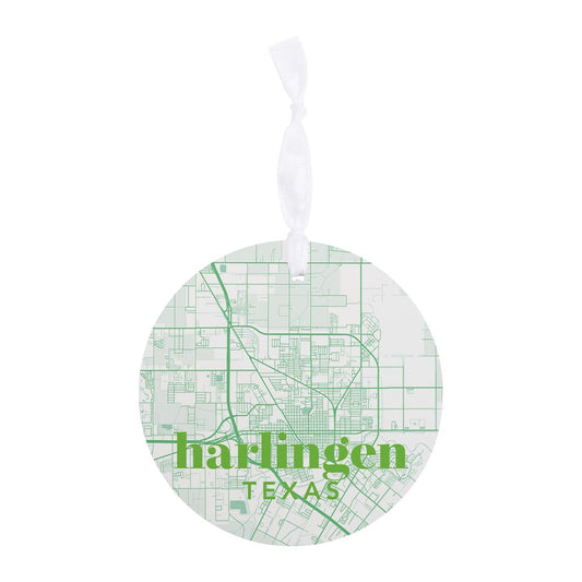 Bright Modern Green Map Texas Harlingen| Wood Ornament | Eaches | Min 6