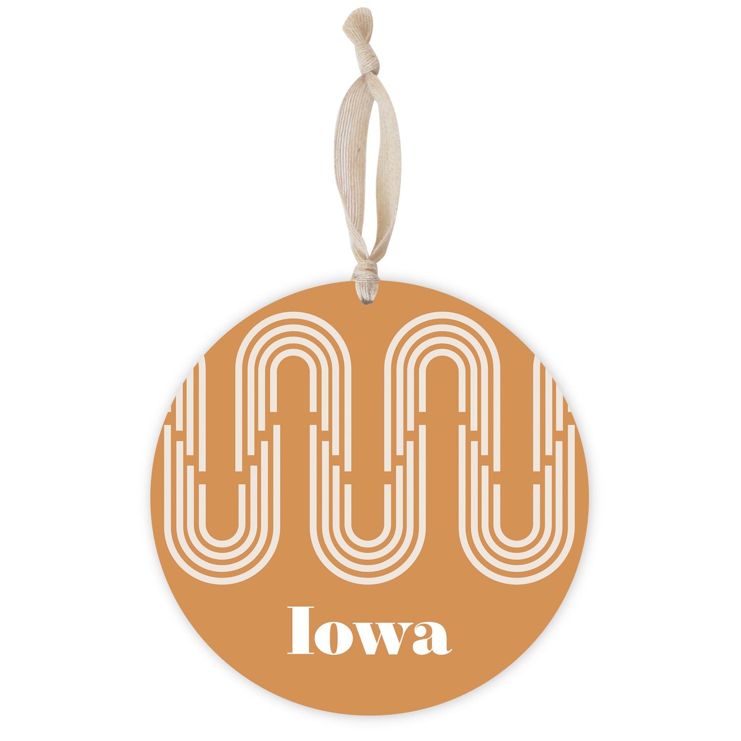 Vintage Groove Yellow Wave Lines Iowa | Wood Ornament | Eaches | Min 1