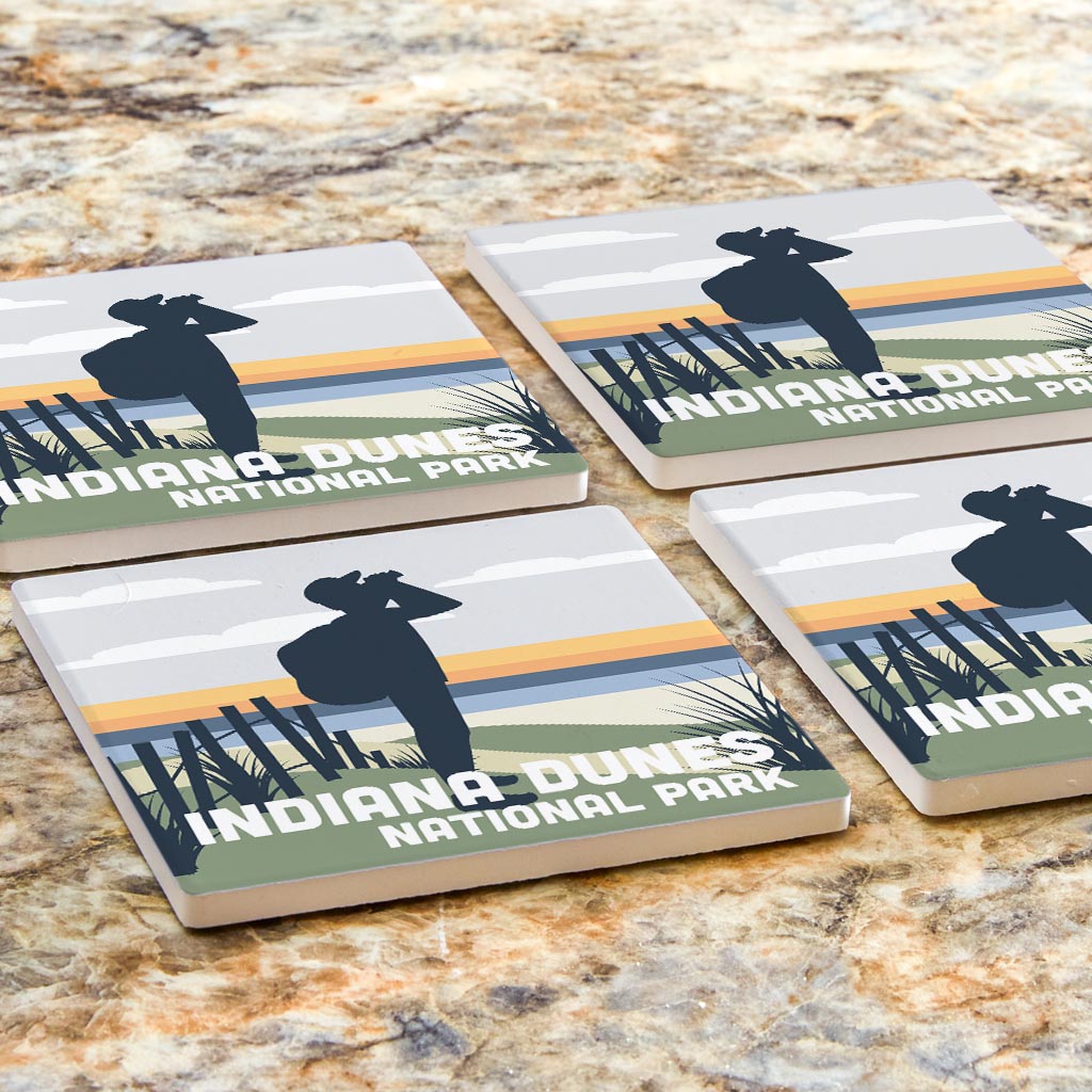 Indiana Dunes Bird Watcher Silhouette | Absorbent Coasters | Set of 4 | Min 2