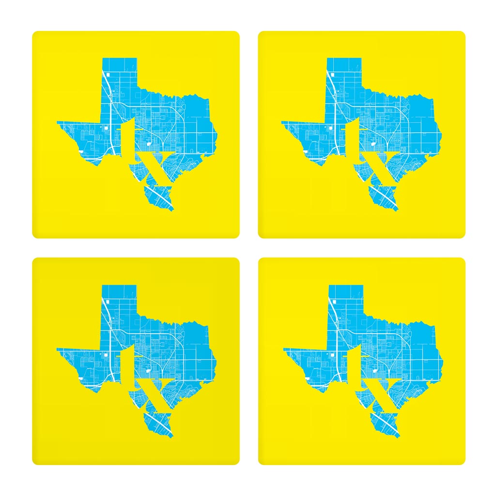 Bright Modern Abbreviated State Yellow Texas Harlingen | Absorbent Coasters | Set of 4 | Min 2