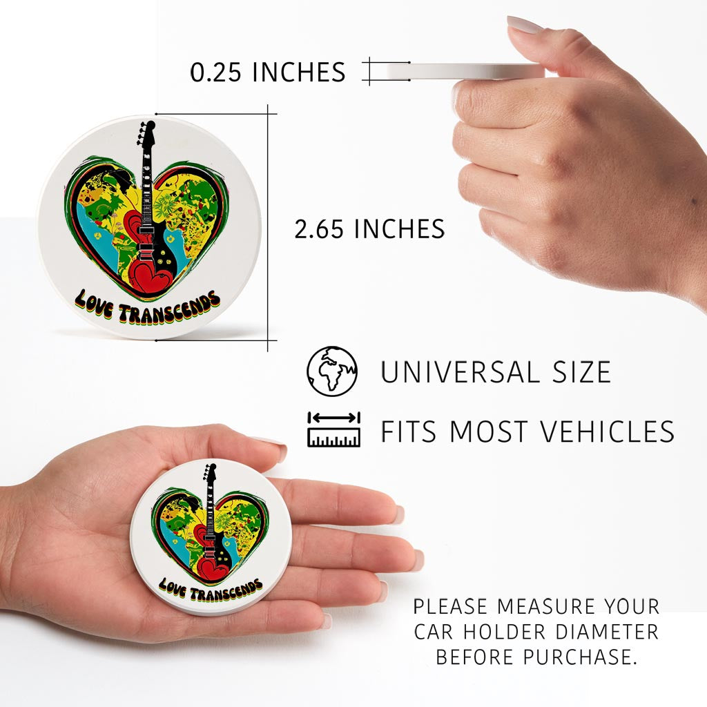 Car Coasters Love Transcends Heart Guitar Set of Two | 2.65x2.65