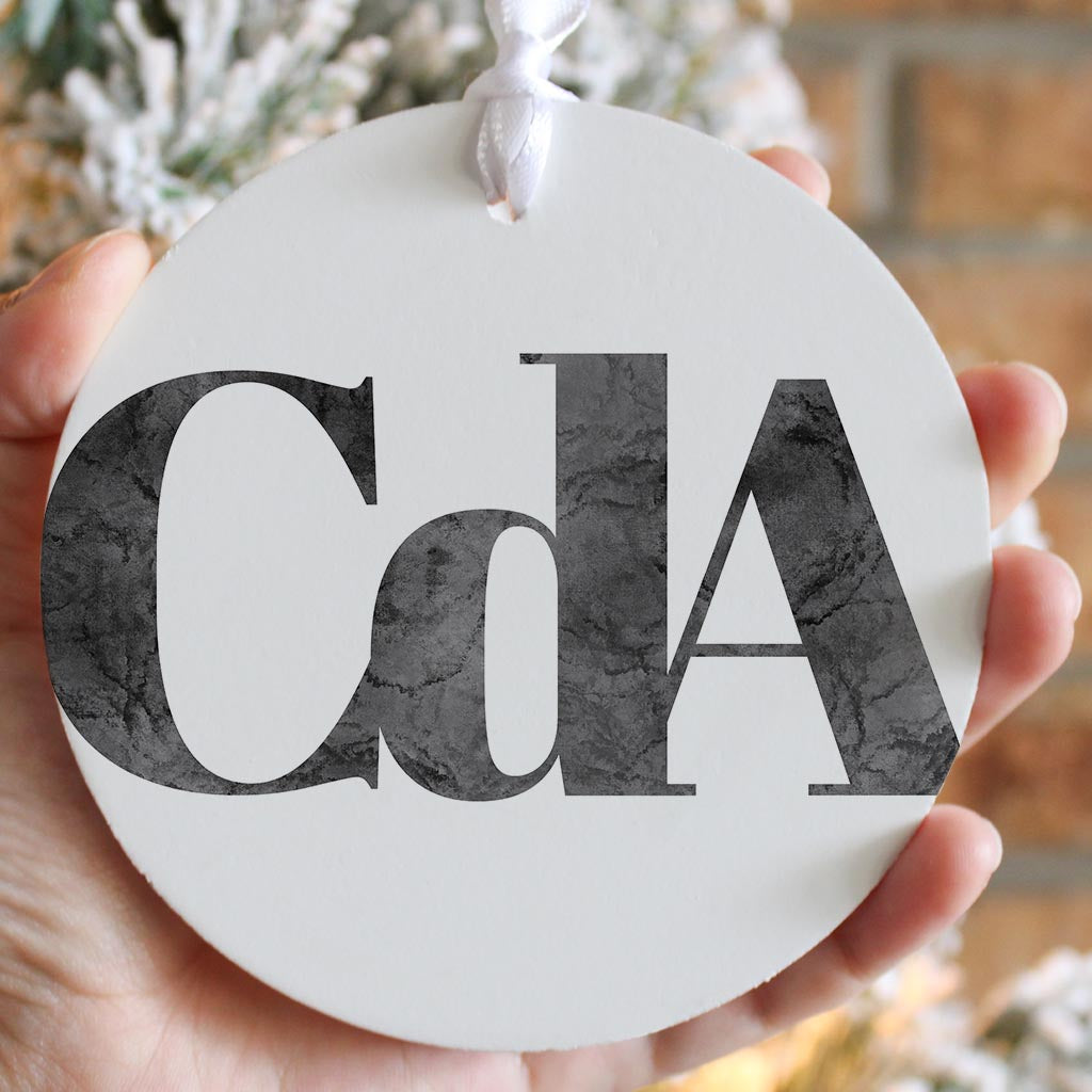 Minimalist B&W Idaho Cda White Initials | Wood Ornament | Eaches | Min 6