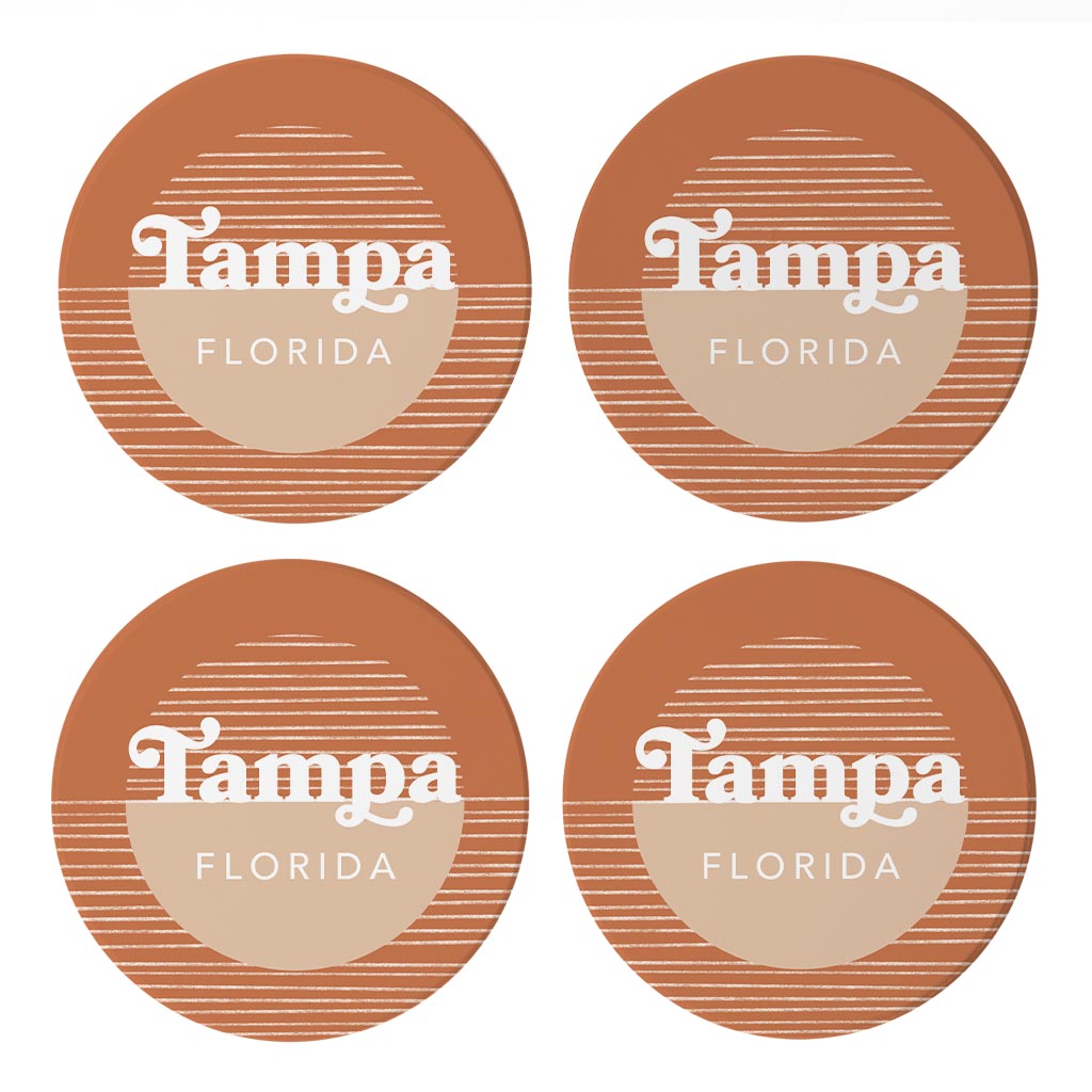 Vintage Groove Half Circle Lines Florida Tampa | Absorbent Coasters | Set of 4 | Min 2